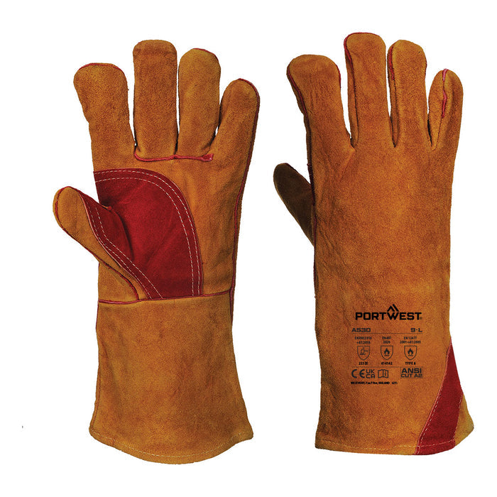 A530 - Welders 330 Split Leather Reinforced Palm Gauntlet Brown