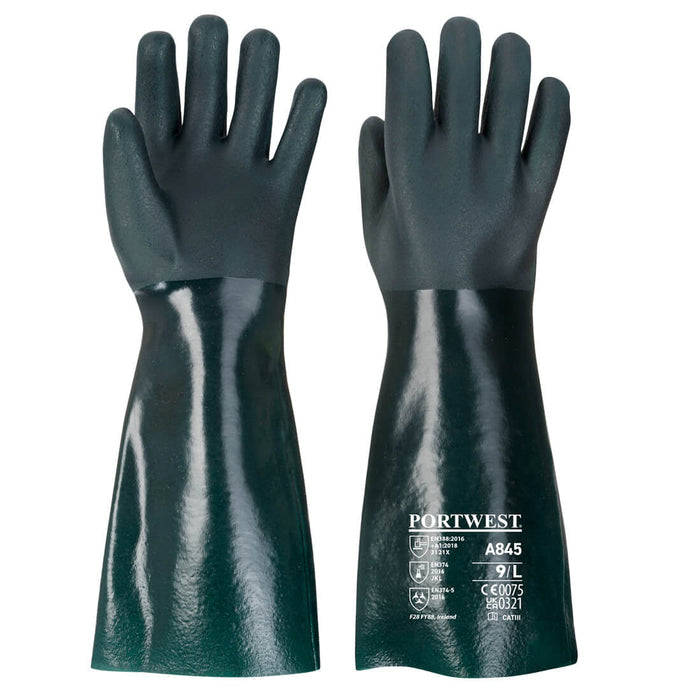 A845 - Chem 450 PVC Double Dipped Gauntlet Green