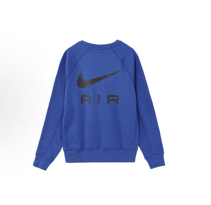 Blue fleece sweatshirt, crew neck, long sleeves, Nike Swoosh and AIR print back