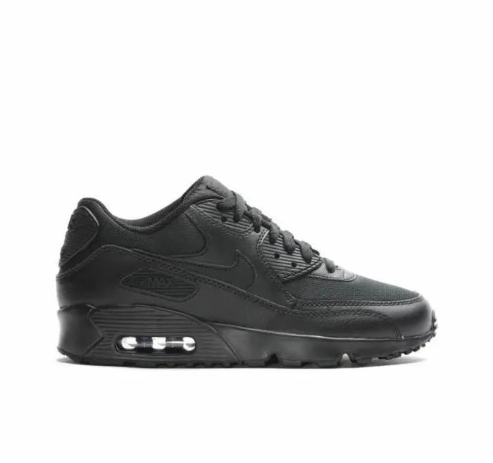 Air Max 90 sneaker front 3/4 in black with lace-up design and Air unit