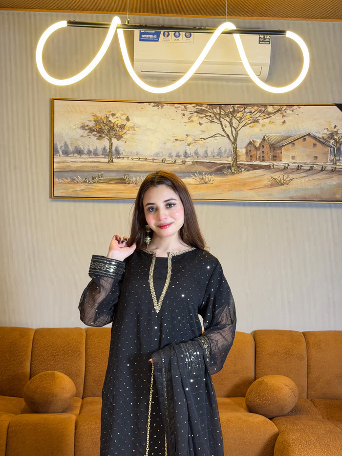 Anarkali Black | 3PC Chiffon D-543