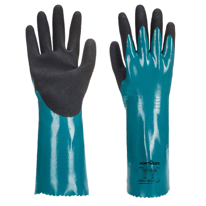 AP60 - Chem 300 Nitrile Sandy Double Dipped Gauntlet Blue/Black