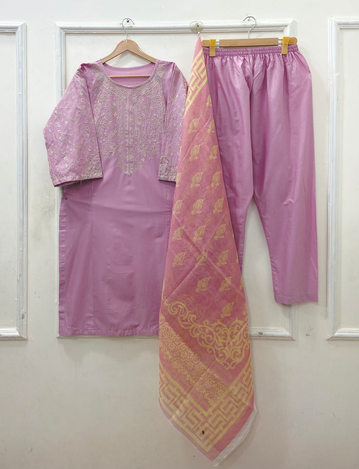 Embroidered Long | 3PC Cotton D-640
