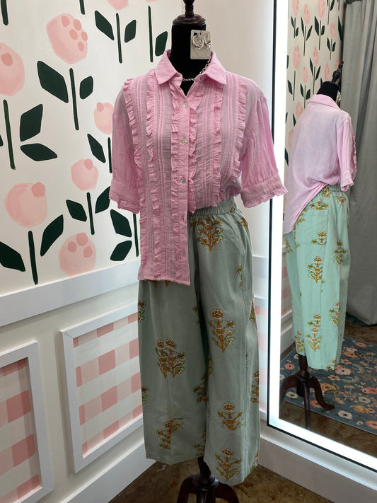 Aqua print barrel pant
