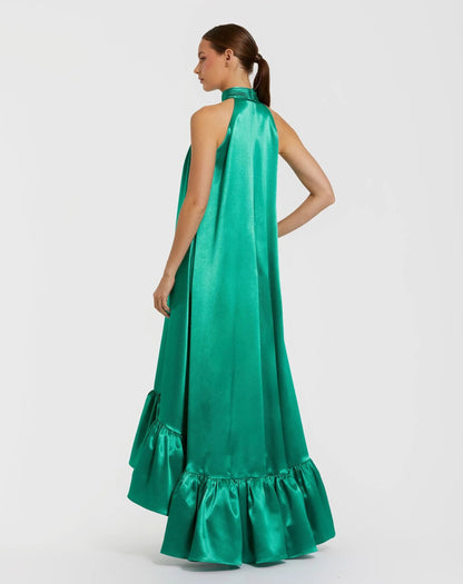 Green Charmeuse Halter High Low Gown