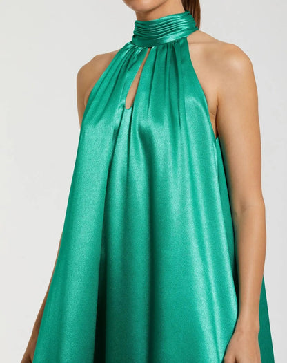 Green Charmeuse Halter High Low Gown