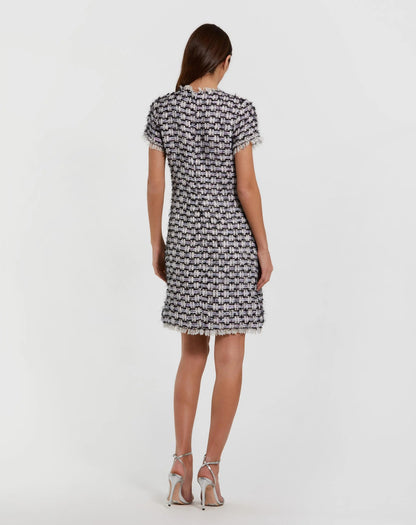 Black Multicolor Cap Sleeve Floral Button Detail Shift Dress
