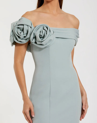 Blue Off The Shoulder Crepe Mermaid Gown
