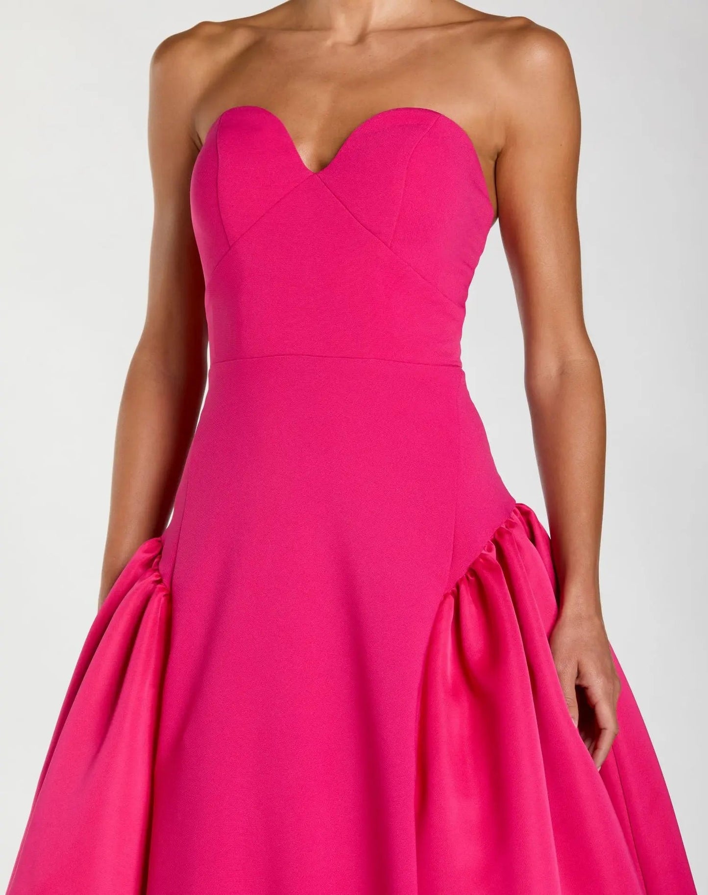 Hot Pink Strapless Crepe Ball Gown with Satin Skirt