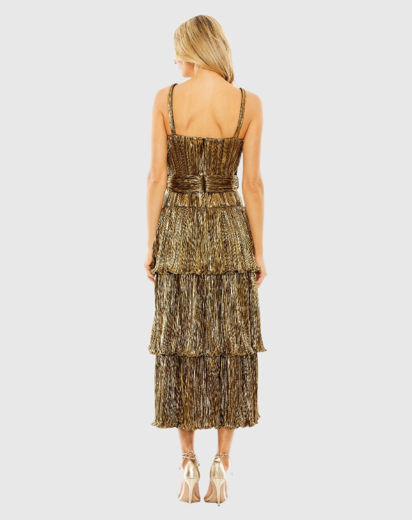 Dark Gold Ruffle Tiered Buckle Detail Dress - FINAL SALE
