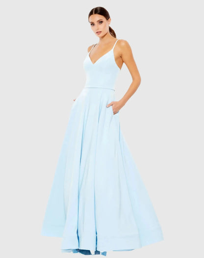 Light Blue Classic A-Line V-Neck Ball Gown