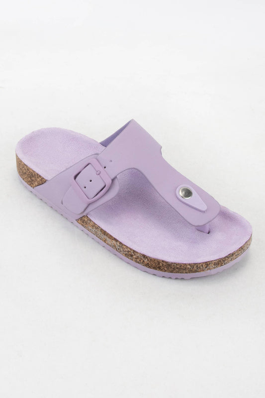 AUDRINA T-SHAPE CUT OUT UPPER THONG STYLE SLIDE SANDAL: LAVENDER