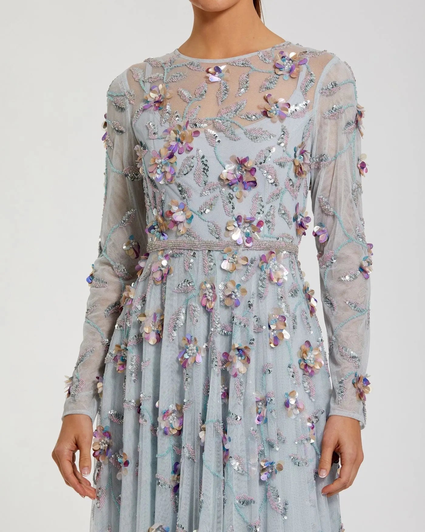 Light Blue Floral Embellished Evening Gown