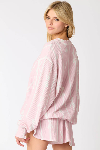 Bow Prints Urban Rib Loose Fit Knit Top