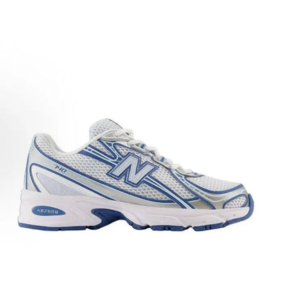 New Balance 740 running shoes, white and light blue with blue N logo