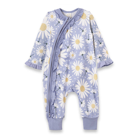 Baby Girl's Wild Daisies Bamboo Zipper Romper: 0-3M