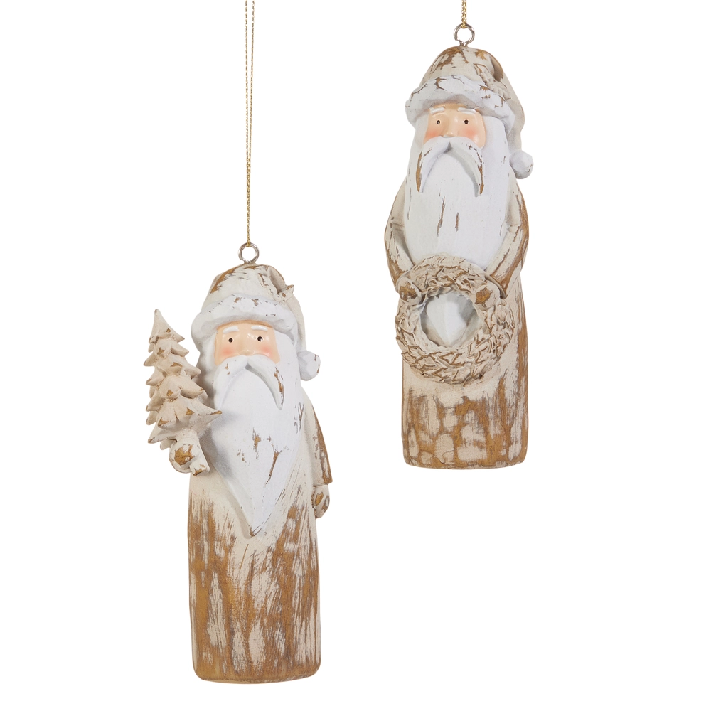 5” wood carved santa ornament