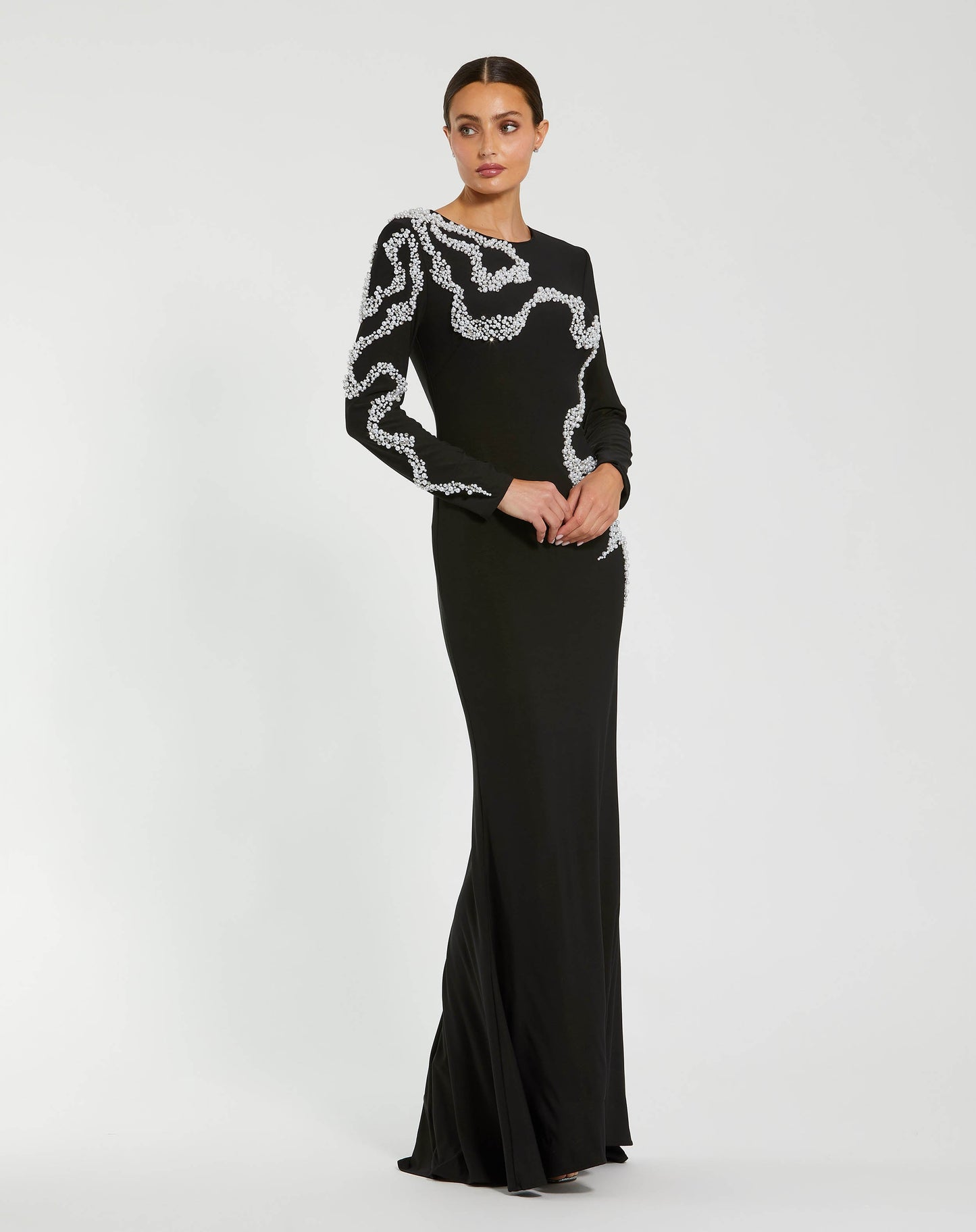 Jersey Evening Gown With Beaded Swirl Detail