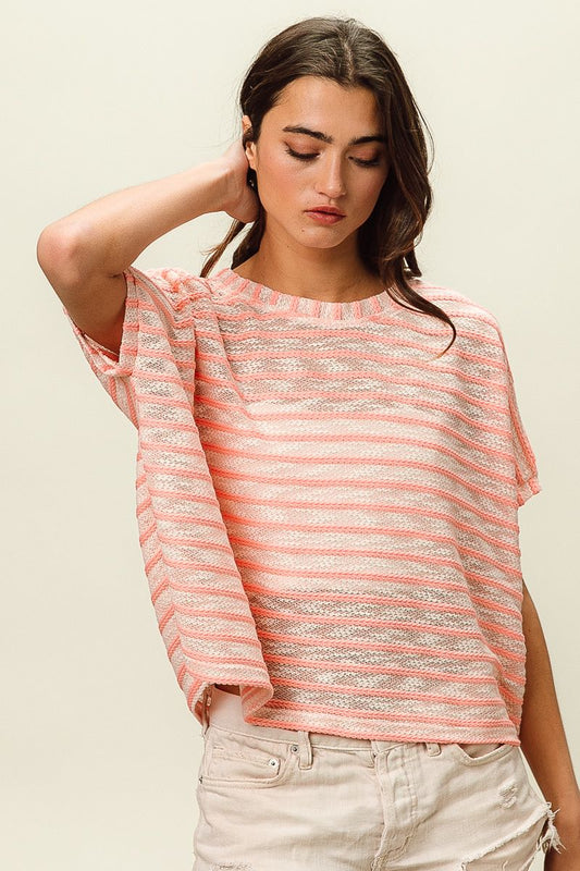 Braid striped short sleeve top