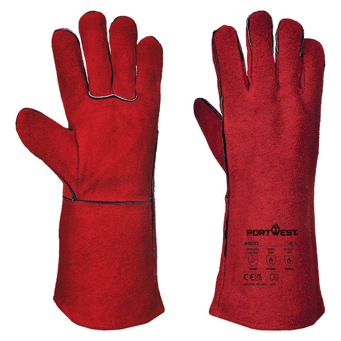 A500 - Welders 210 Split Leather Red Gauntlet Red