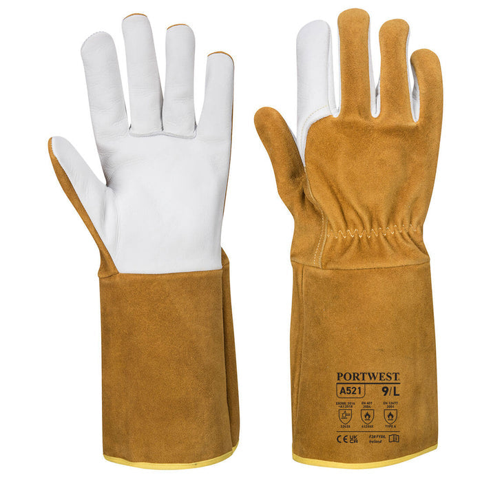 A521 - TIG Welders 220 Grain Leather Gauntlet Brown