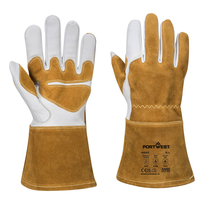 A540 - MIG Welders 320 Grain Leather Reinforced Gauntlet Brown