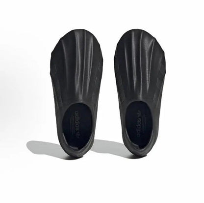 Black Adidas Adifom slip-on pair viewed from inside showing inner logo