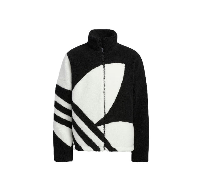 Adidas sherpa track jacket in black with white graphic panel and zip front