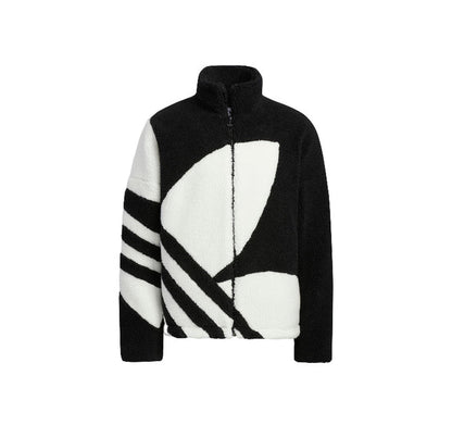 Adidas sherpa track jacket in black with white graphic panel and zip front