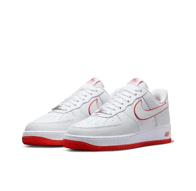 Nike Air Force 1 '07 Low low-top sneakers, white with red swoosh and Air branding