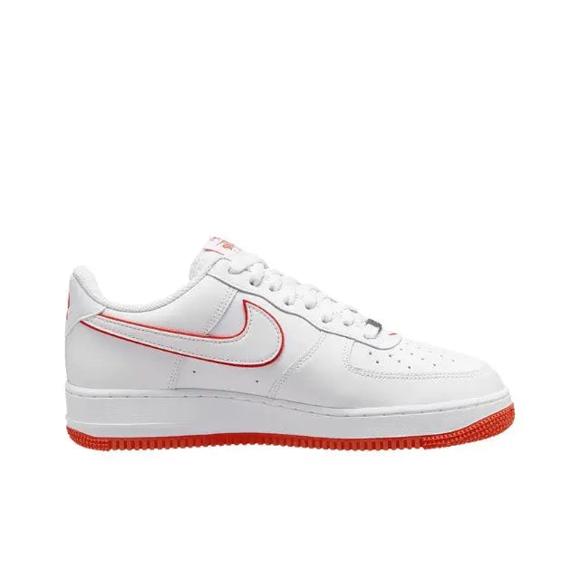Nike Air Force 1 '07 Low sneakers, white with red swoosh and textured lace panel