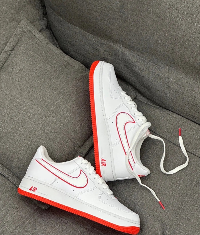 Nike Air Force 1 '07 Low sneakers, white with red swoosh and red laces