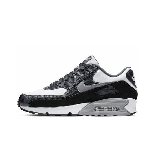 Nike Air Max 90 running shoe, white and black with gray panels and air-cushion sole