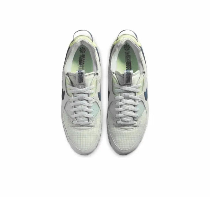 Air Max 90 sneakers, white lace-up uppers with teal and lime accents