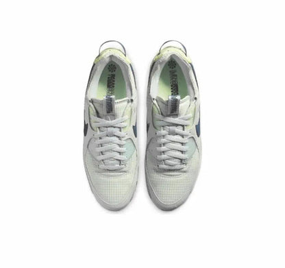 Air Max 90 sneakers, white lace-up uppers with teal and lime accents