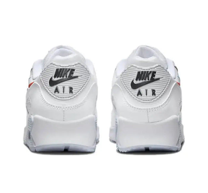 Nike Air Max 90 sneakers, white heel with Nike Air logo and visible Air cushioning