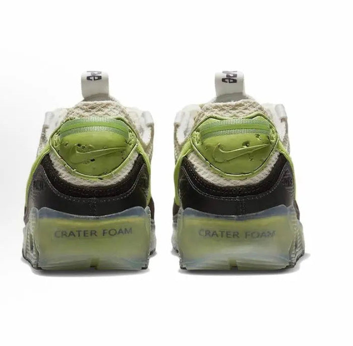 Air Max 90 heel, green lining and black back with CRATER FOAM text on midsole