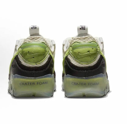 Air Max 90 heel, green lining and black back with CRATER FOAM text on midsole