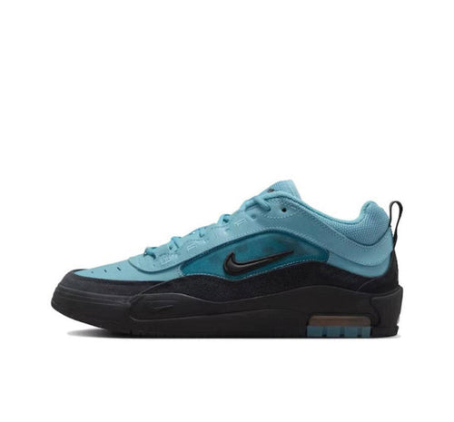 Nike Air Max low-top sneakers, light blue with teal swoosh and black sole, lace-up