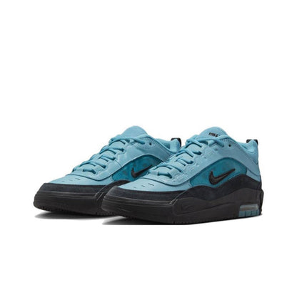 Nike Air Max low-top sneakers, two-tone light blue and black, teal swoosh, lace-up pair