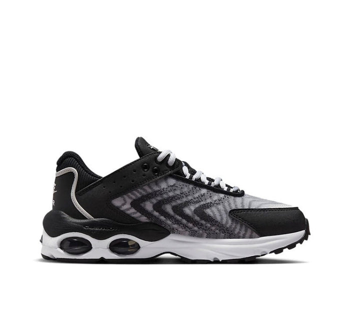 Nike Air Max TW lace-up sneakers in black with gray panel, white sole and side bubble pods