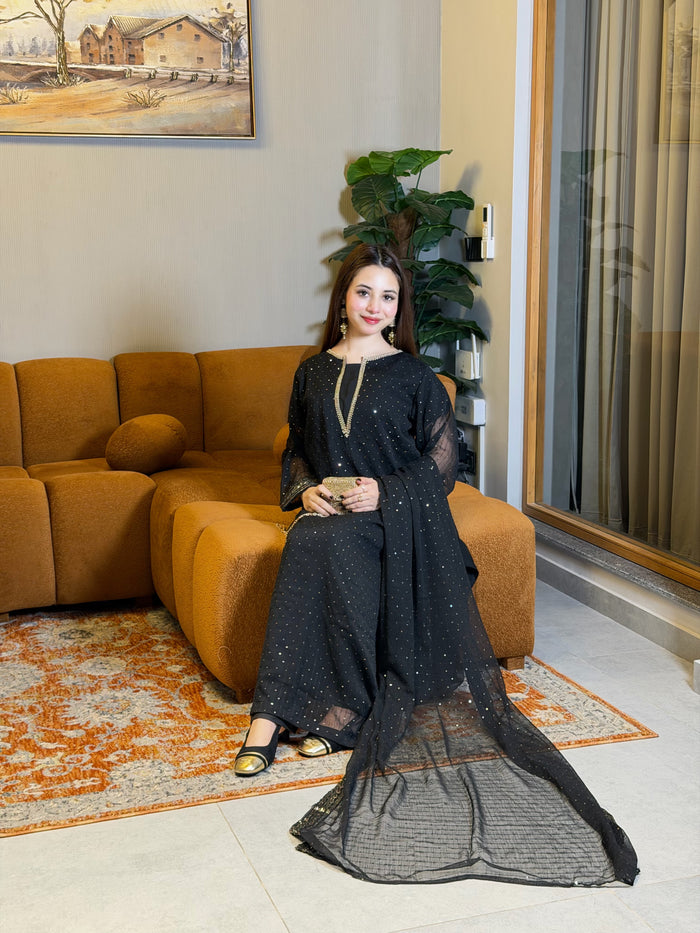 Anarkali Black | 3PC Chiffon D-543