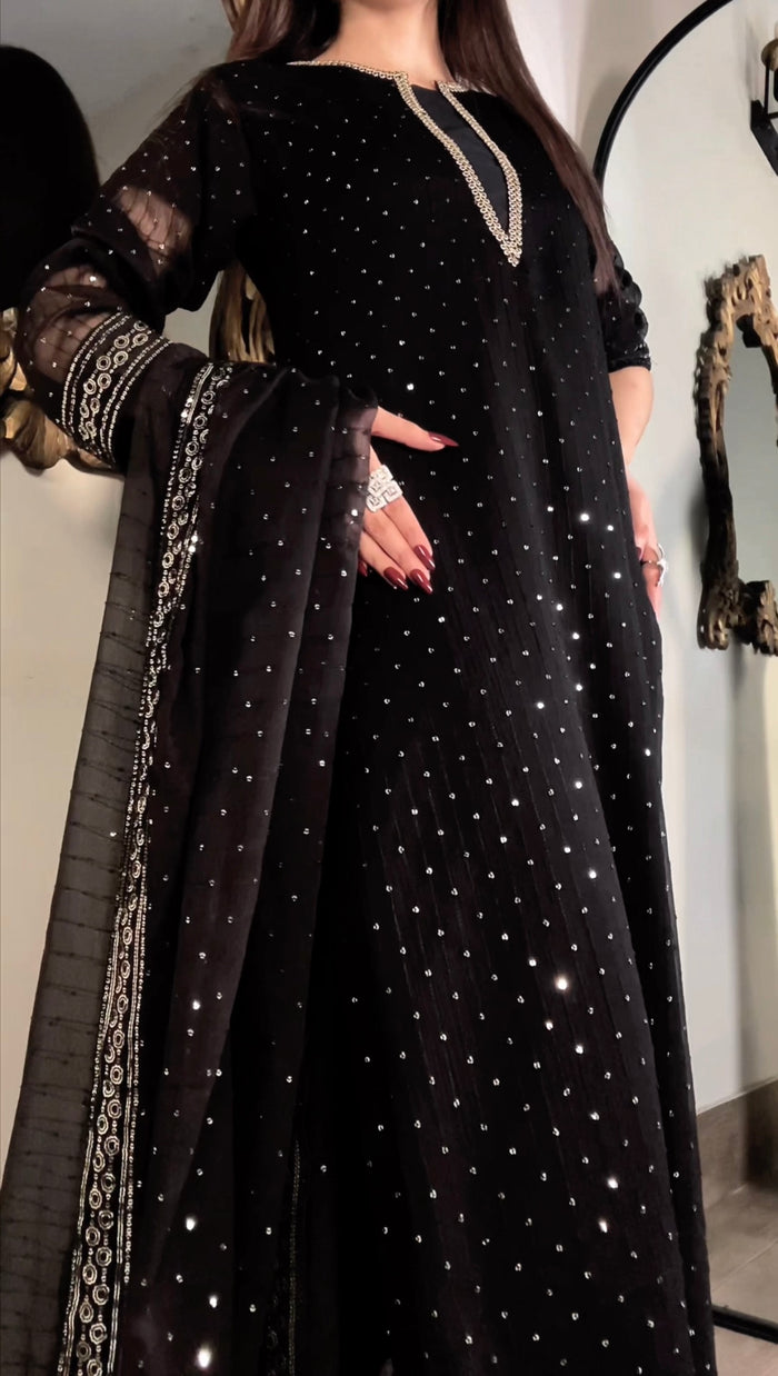 Anarkali Black | 3PC Chiffon D-543