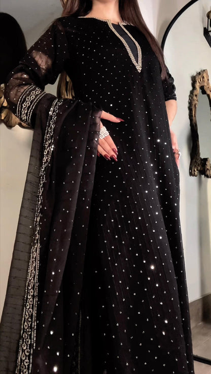 Anarkali Black | 3PC Chiffon D-543