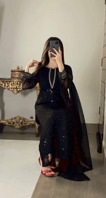 Anarkali Black | 3PC Chiffon D-543