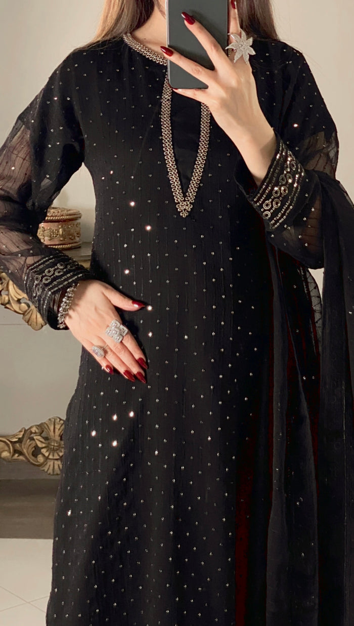 Anarkali Black | 3PC Chiffon D-543