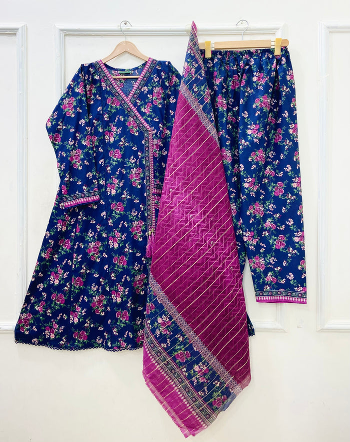 Angrakha Frocks | 3PC Binsaeed Lawn D-653