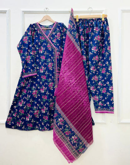 Angrakha Frocks | 3PC Binsaeed Lawn D-653