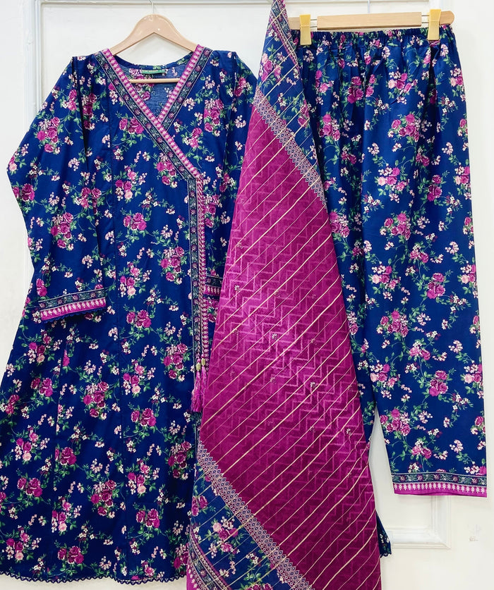 Angrakha Frocks | 3PC Binsaeed Lawn D-653