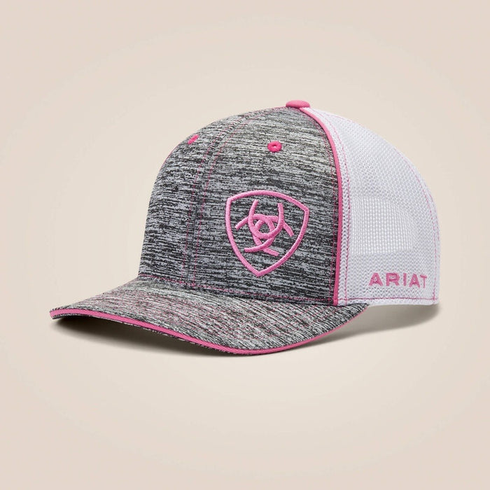 Ariat Womens Offset Shield Logo Trucker Cap - Grey/Pink
